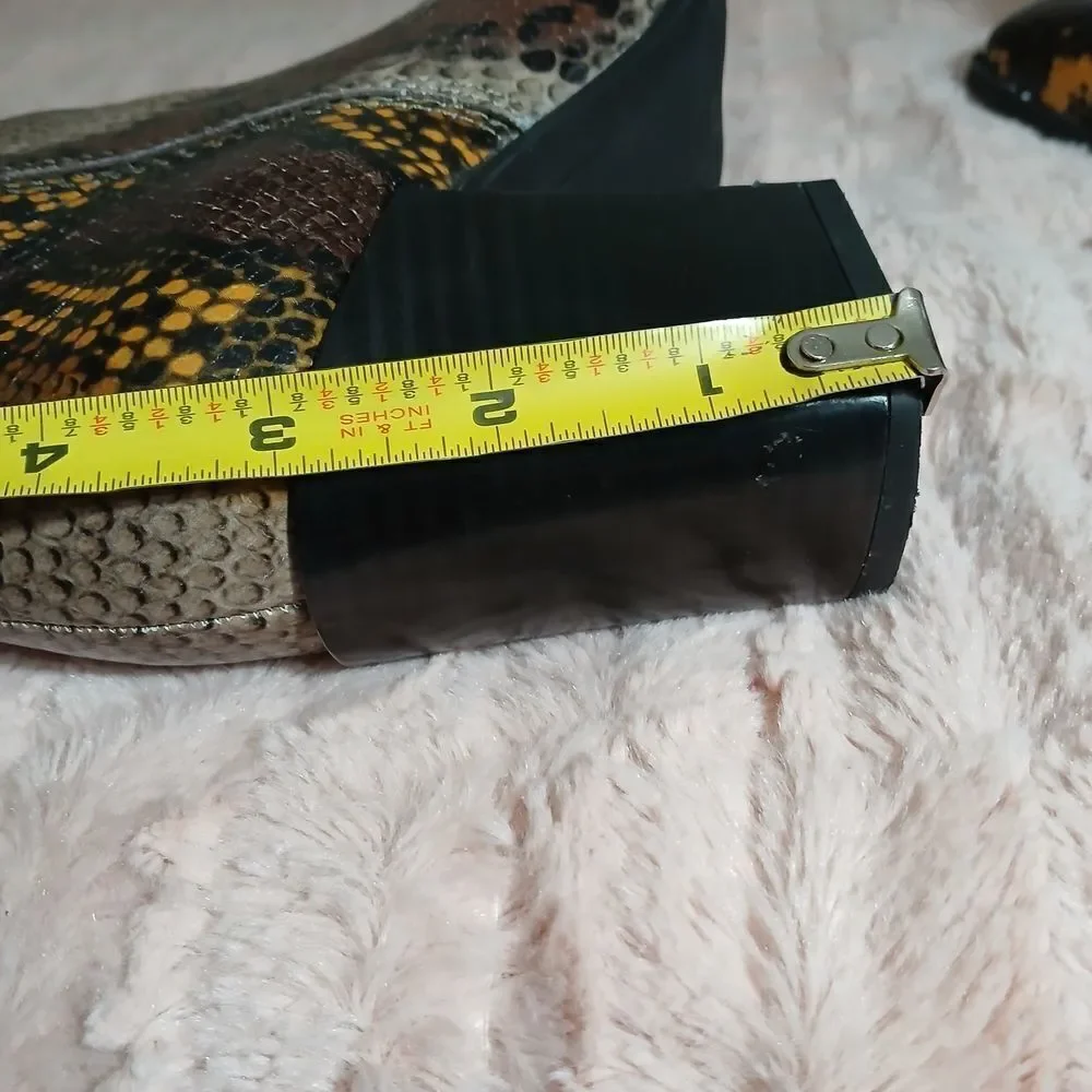 Franco Sarto Brown and Yellow Ankle Booties with Block Heel